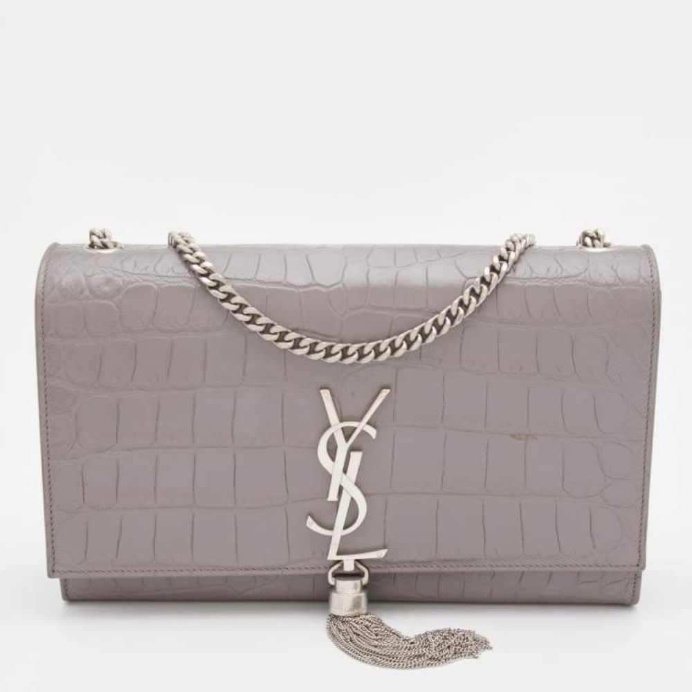 Kate Yves Saint Laurent Grey Croc Chain Bag